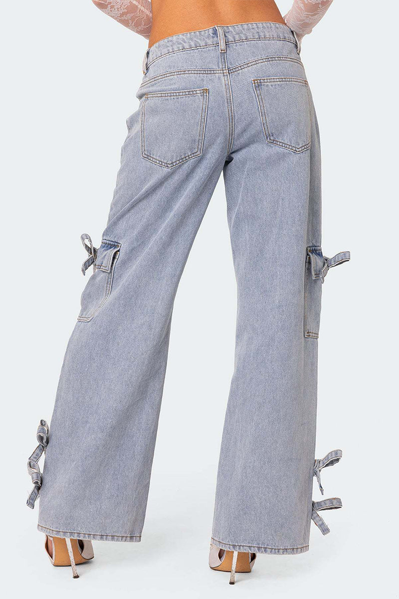 Women's Heavy Wash Ribbon Bow Jeans