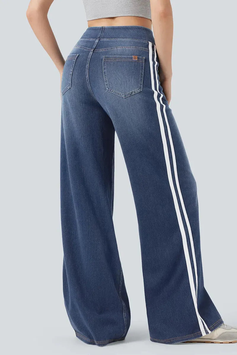 Vintage Washed Blue Side Stripe Elastic Waist Jeans