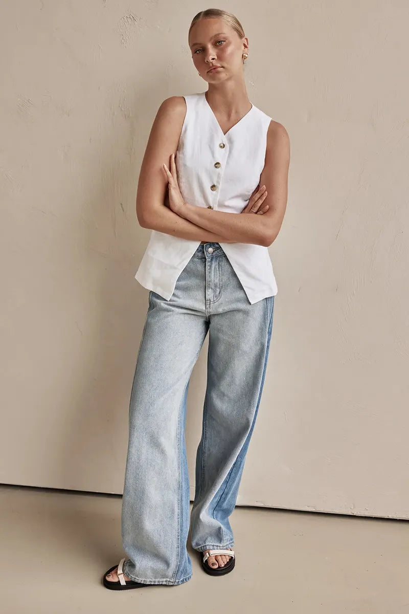 Women's Fashion Street Washed Two Tone Jeans