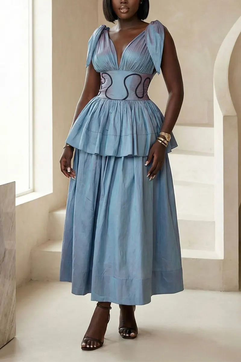 Women's Elegant V-Neck Vest Ruffle Hem Vest Skirt Two-Piece Set