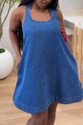 Women U-neck Sleeveless Casual Denim Dress