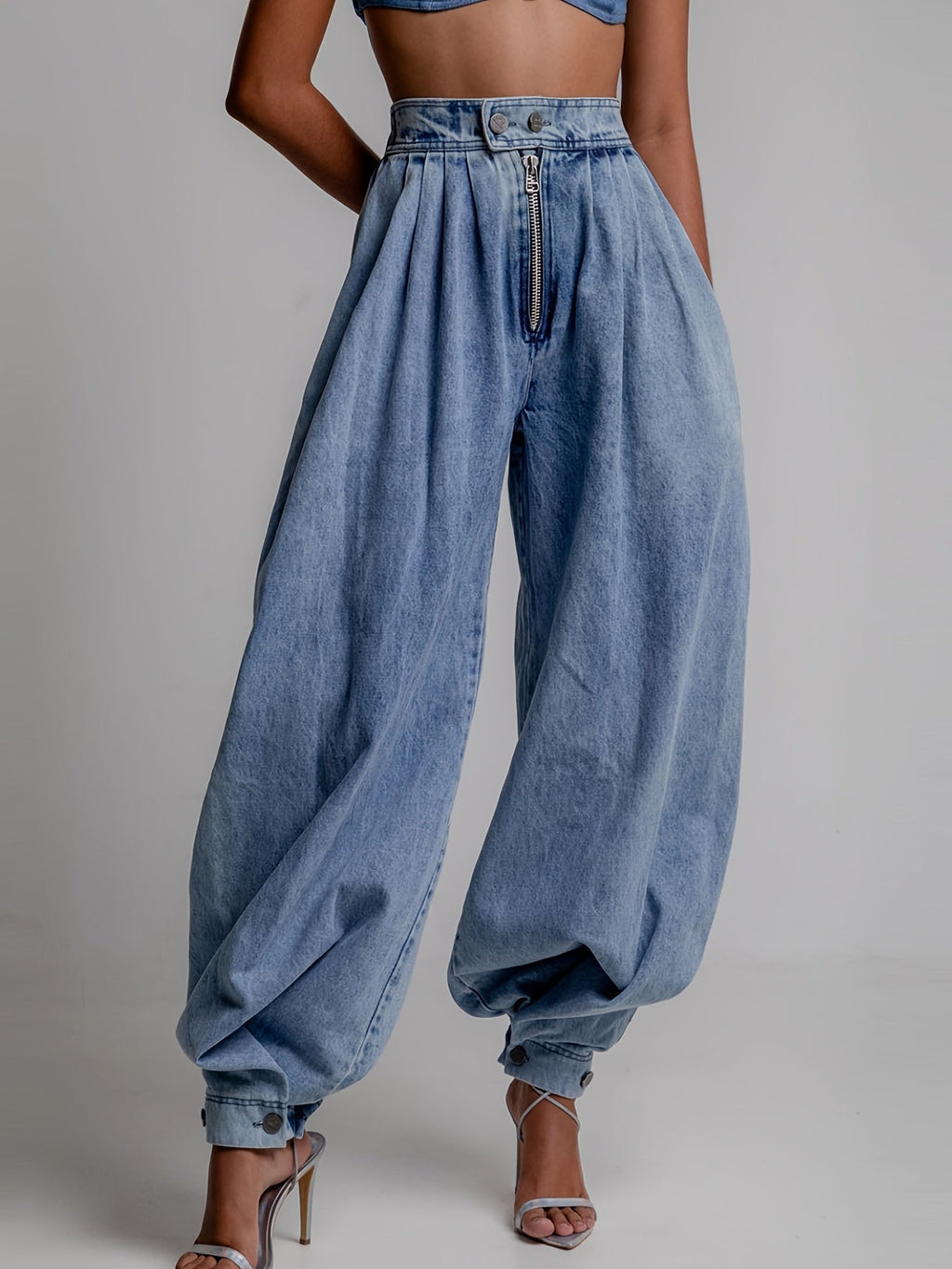 High-Waisted Distressed Barrel Leg Balloon Jeans