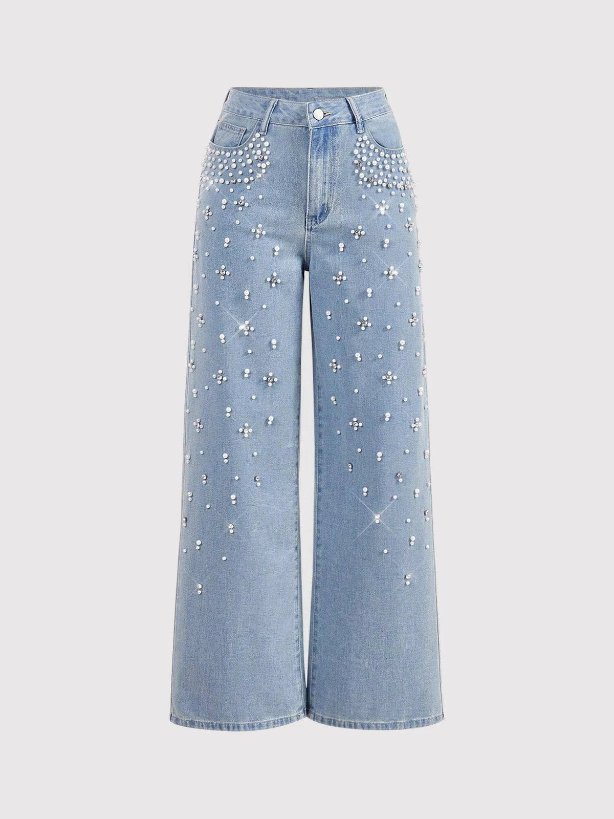 Casual Loose Fit Beaded Straight Leg Jeans