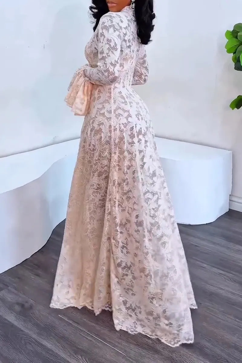 Women's Elegant Flare Sleeve Lace Maxi Dress