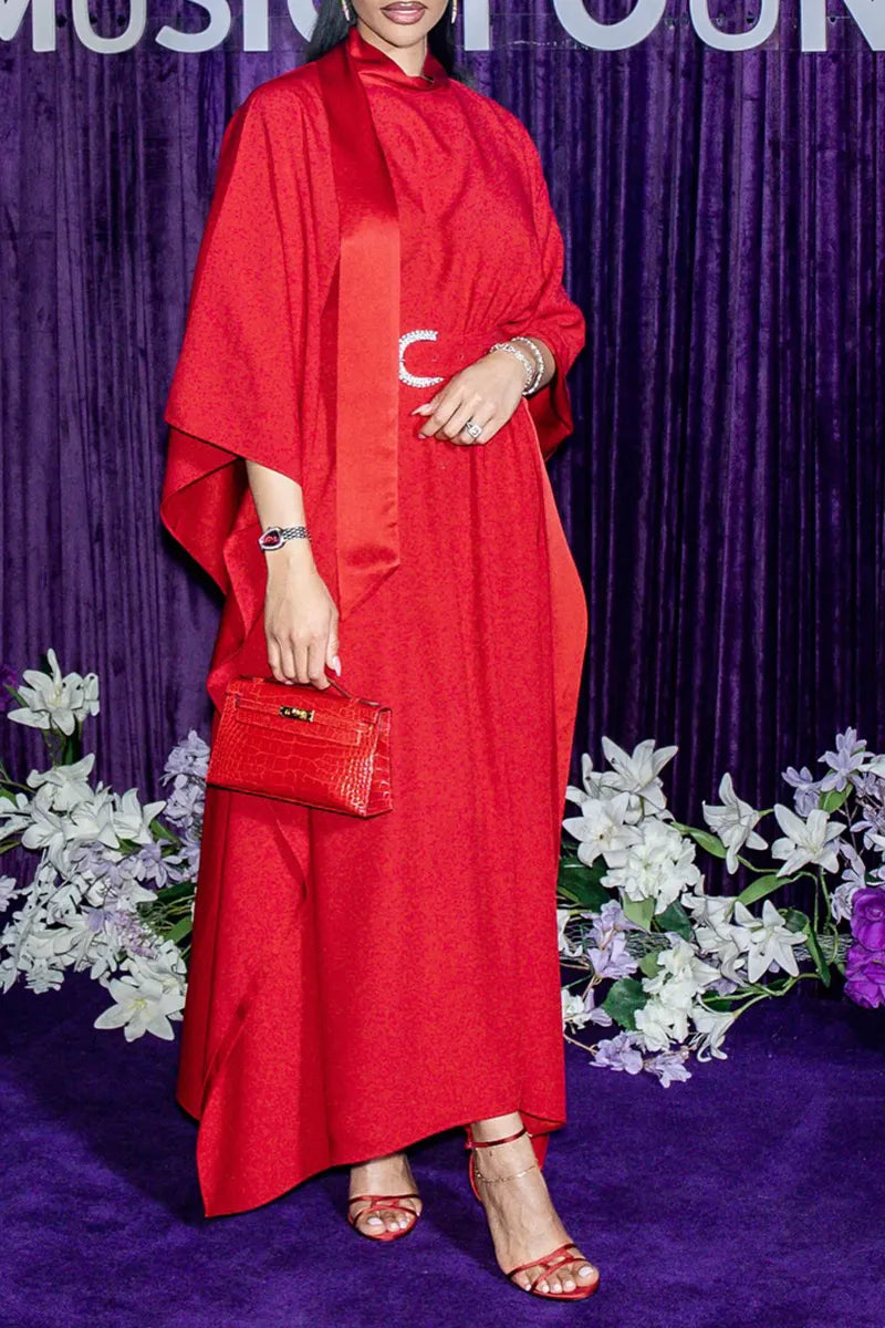 Women's Elegant Batwing Loose Maxi Dress with Belt