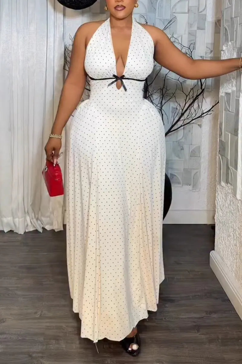 Women with Strapless and Waist Cinching Polka Dot Print Elegant Temperament Dress