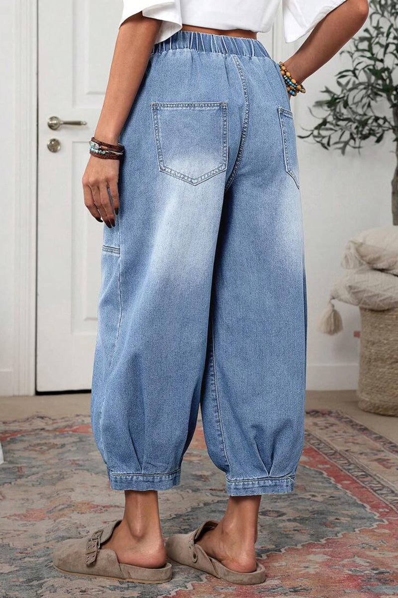 Women's Casual Washed Denim Lantern Jeans