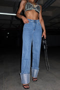 Women's Elegant Crystal High-Waist Jeans