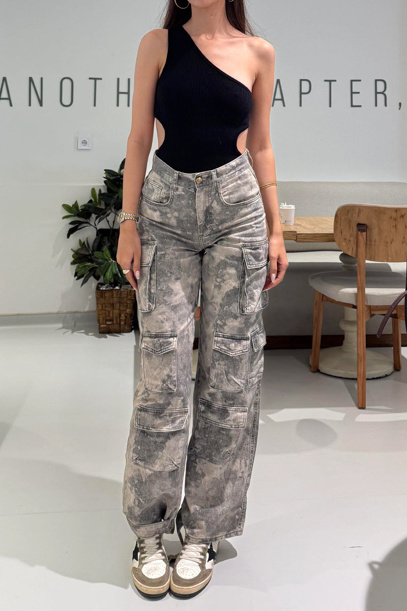 Ladies' Hot Selling Casual Camouflage Workwear Straight Leg Jeans In Spring And Summer