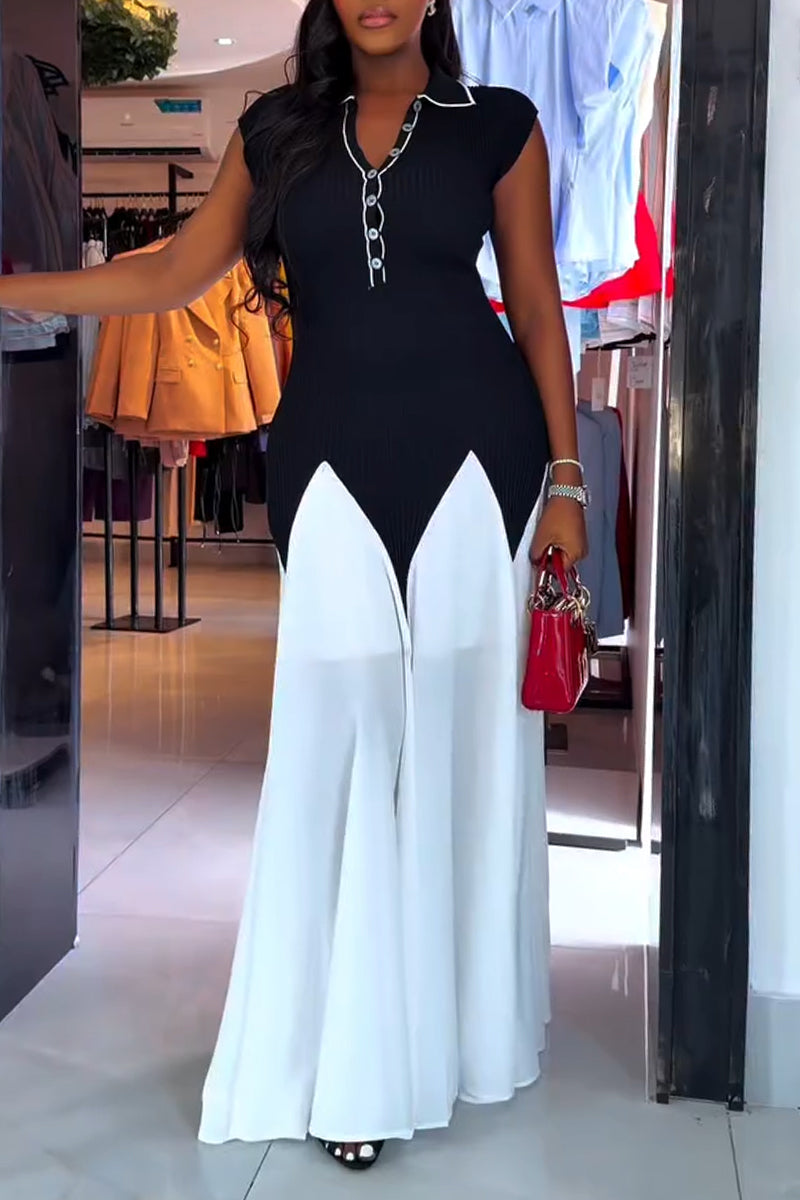 Women's Collar Contrasting Elegant Casual Dress