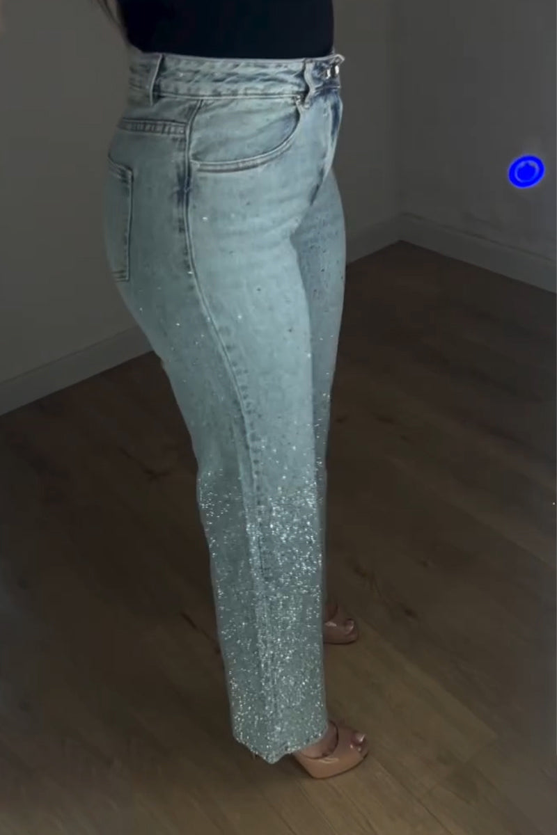 Women's Washed and Rhinestone Casual Jeans