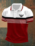 Men's Business Print Short Sleeve Button-Down Polo Shirt