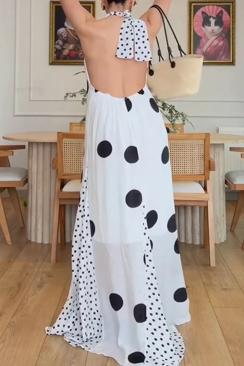 Women's Summer Bestseller Resort Polka-Dot Halter Dress