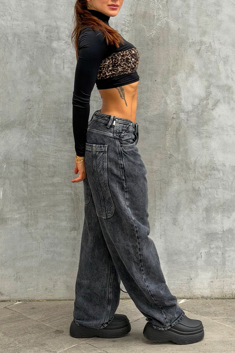Women's Patchwork Casual Wide Leg Jeans