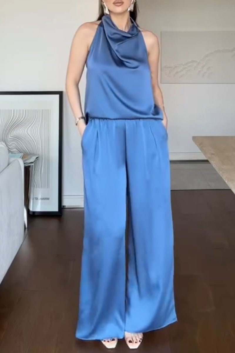Women's Elegant Drape Satin Vest Pants Two-Piece Set