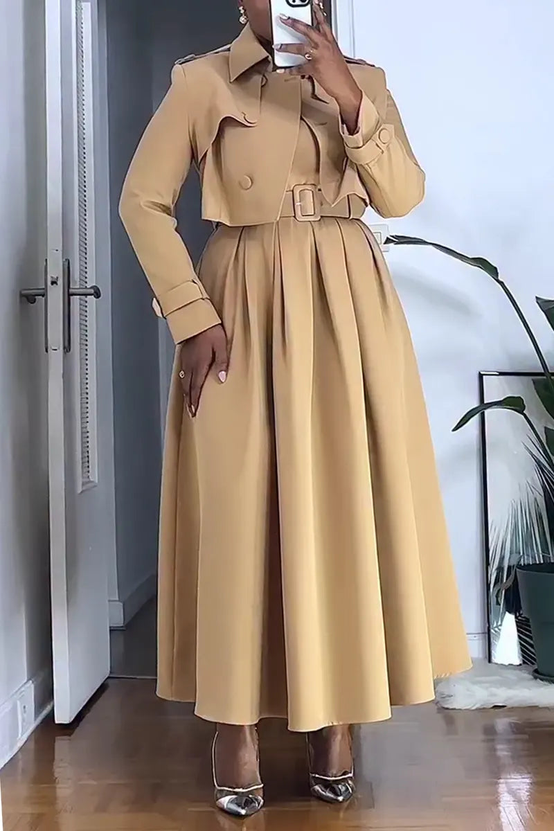Women's V-neck Sleeveless Waist Cinched Dress or Lapel Short Jacket