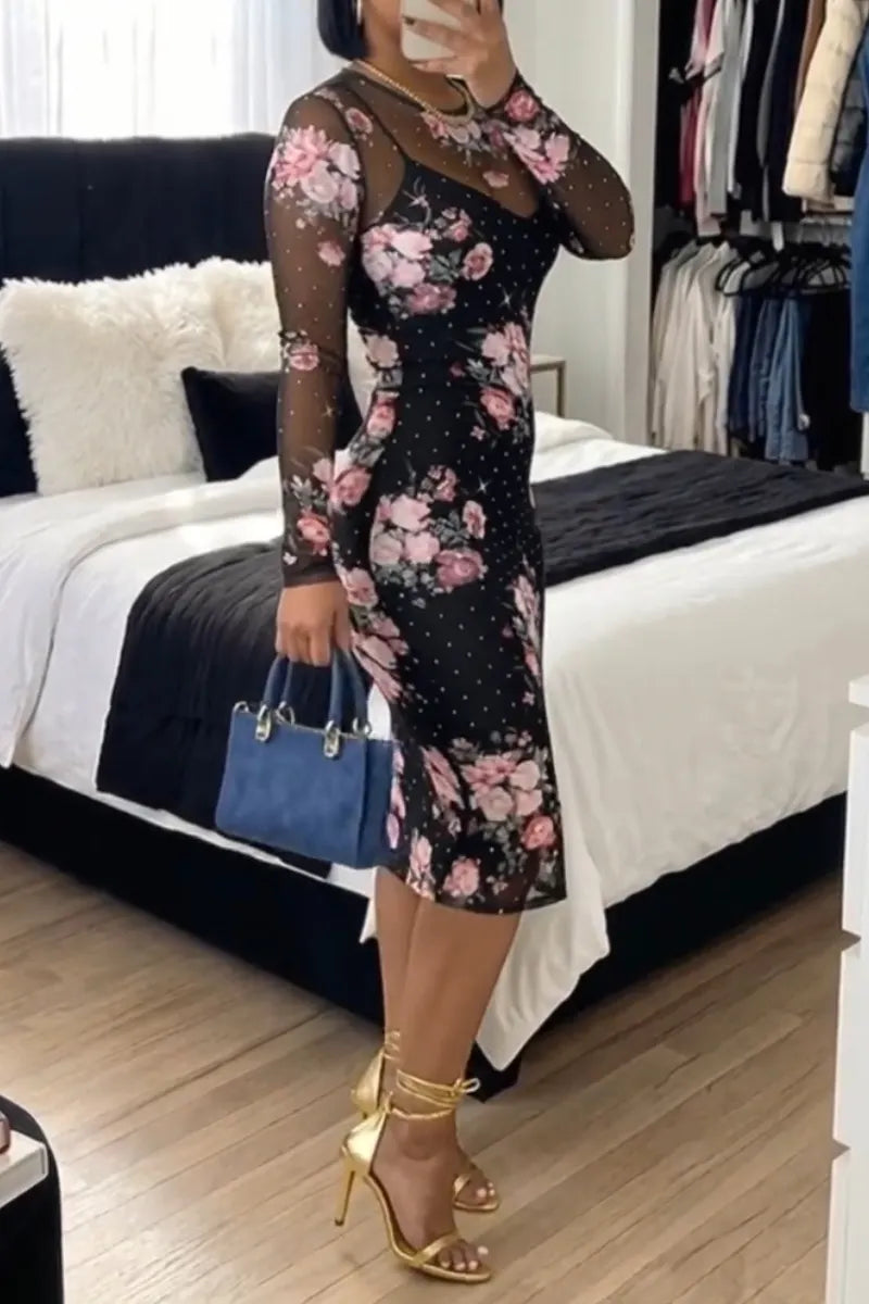 Women Elegant Temperament Printed Dress Two-piece Set
