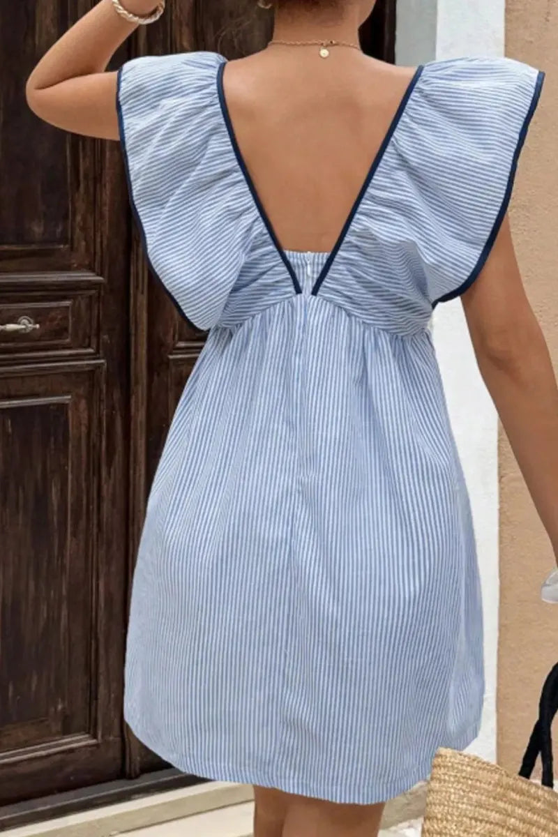 Women's Casual Striped Ruffled Mini Dress
