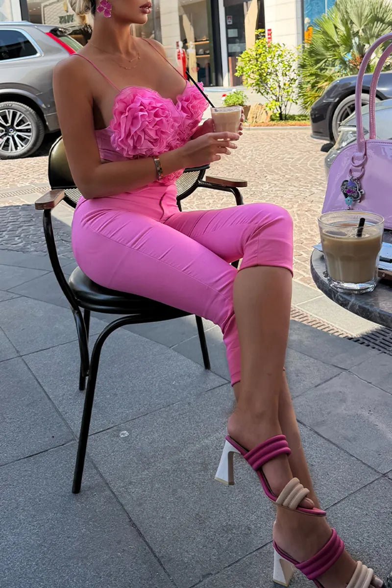Women's Fashion Ruffle Heart Vest Shorts Two-Piece Set