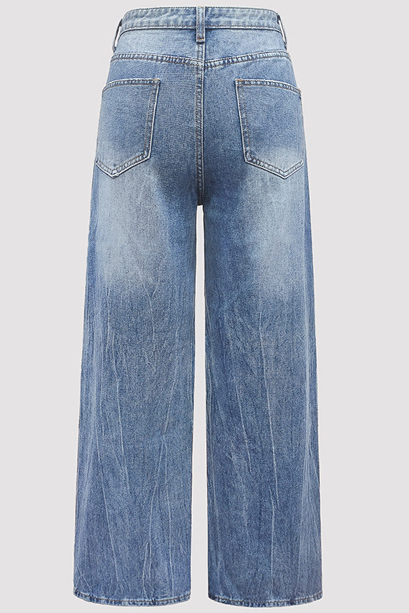 Ladies Heavyweight Side White Pearl Trim Tie-Dye Jeans