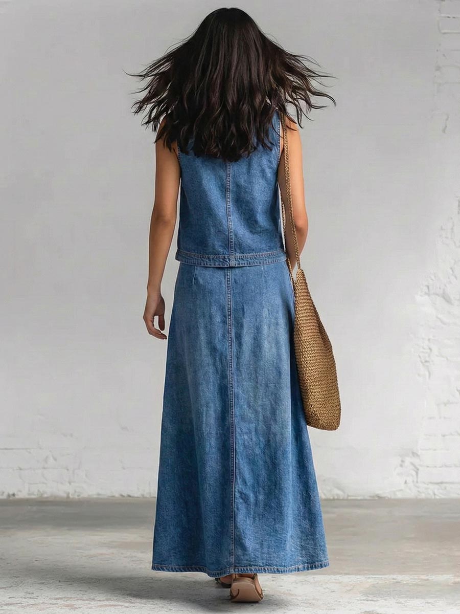 Pockets Solid Color Loose Skirts Bottoms