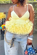 Women's V-Neck Flounce Fashion Vest or Metal Cutout Jeans