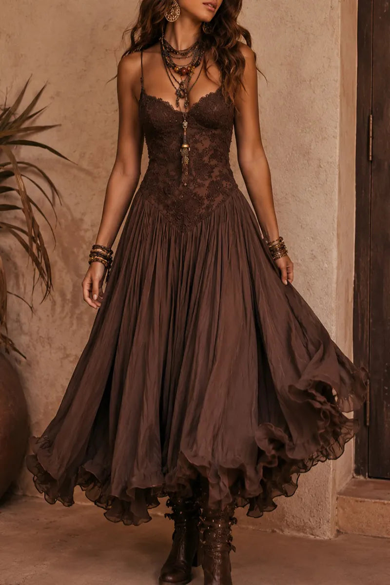 Women's Elegant Vacation Lace Oversized Hem Maxi Dress