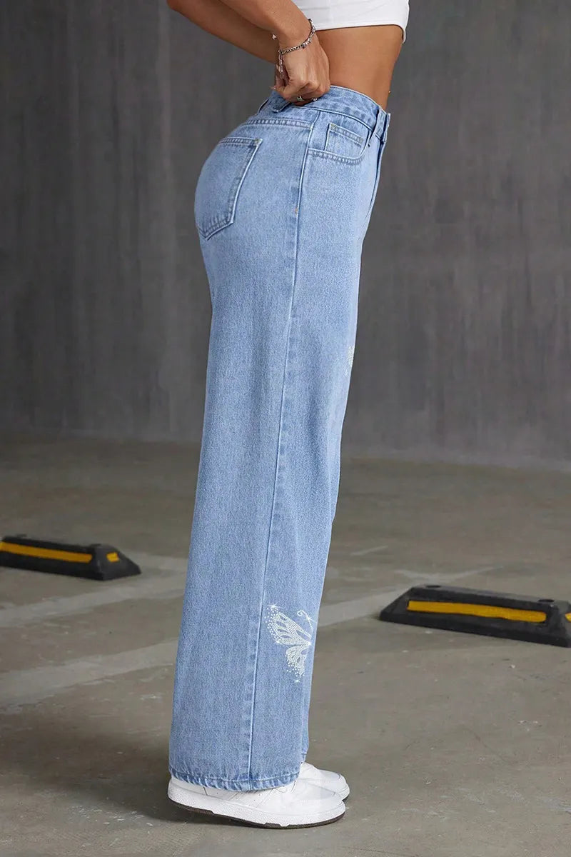 Women's  Rhinestone Butterfly Design Jeans