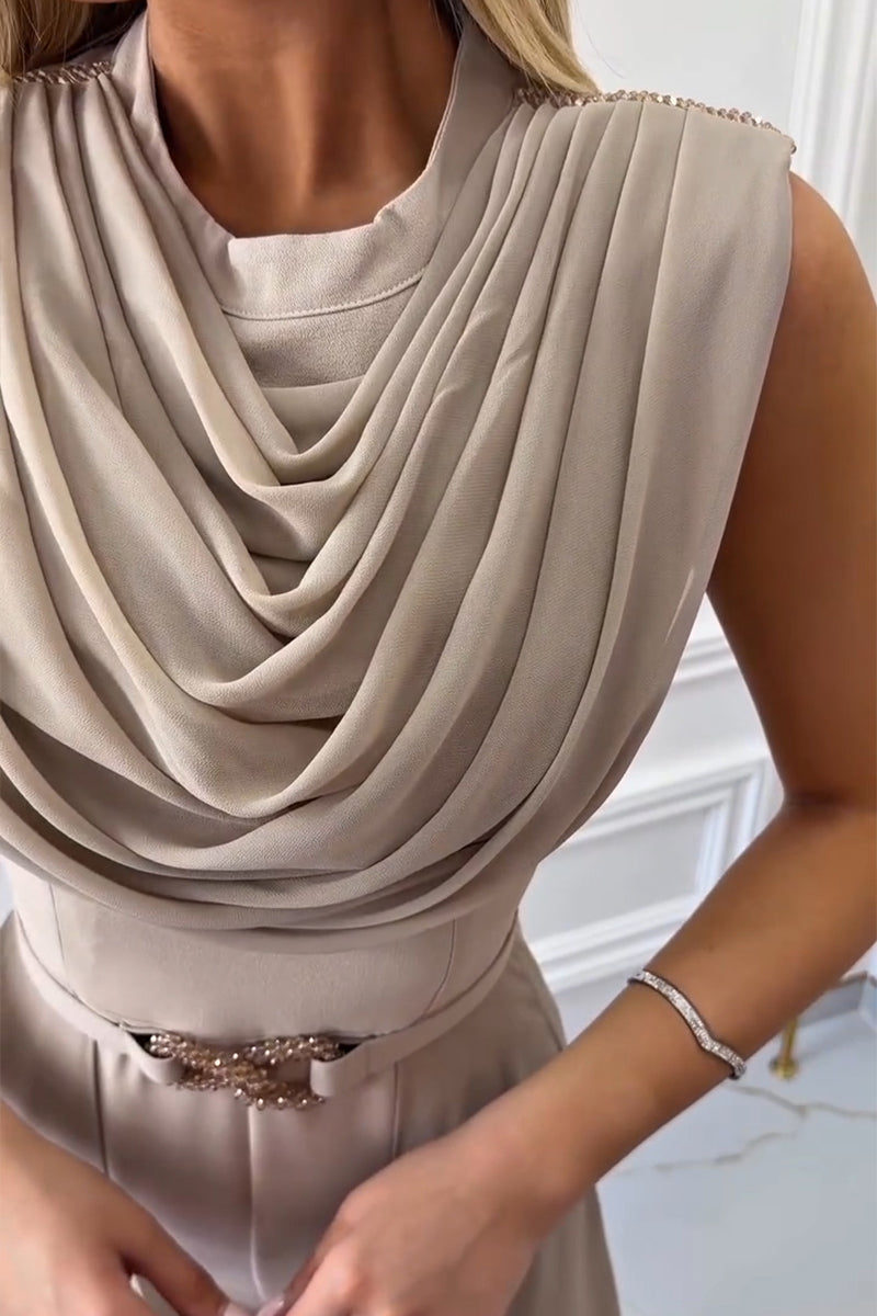 Women's Elegant Pleated Flowing Long Jumpsuit