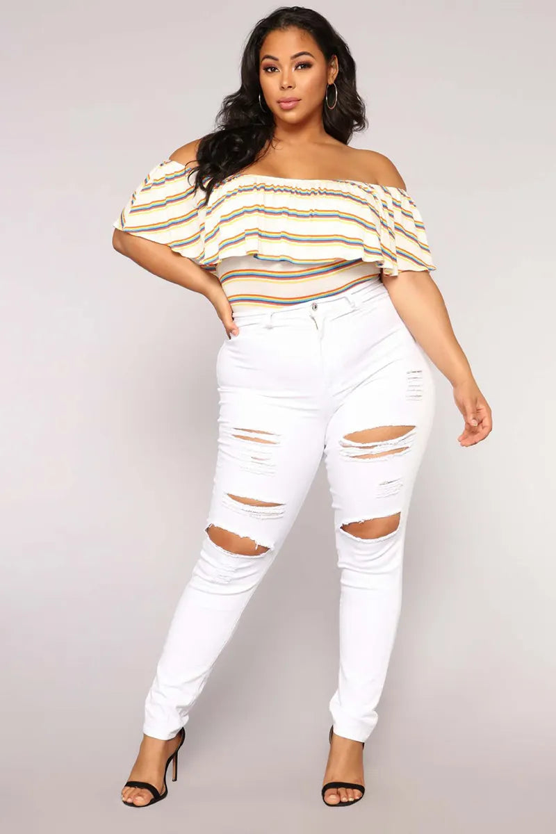 High Street Ripped Knee Stretch Skinny Jeans For Women