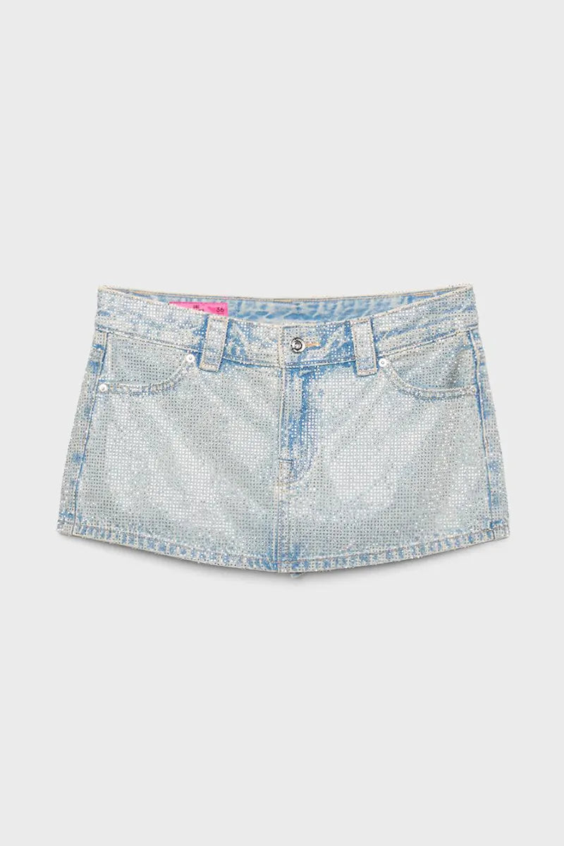 Women's Fashion Star Pattern Rhinestone Denim Skort