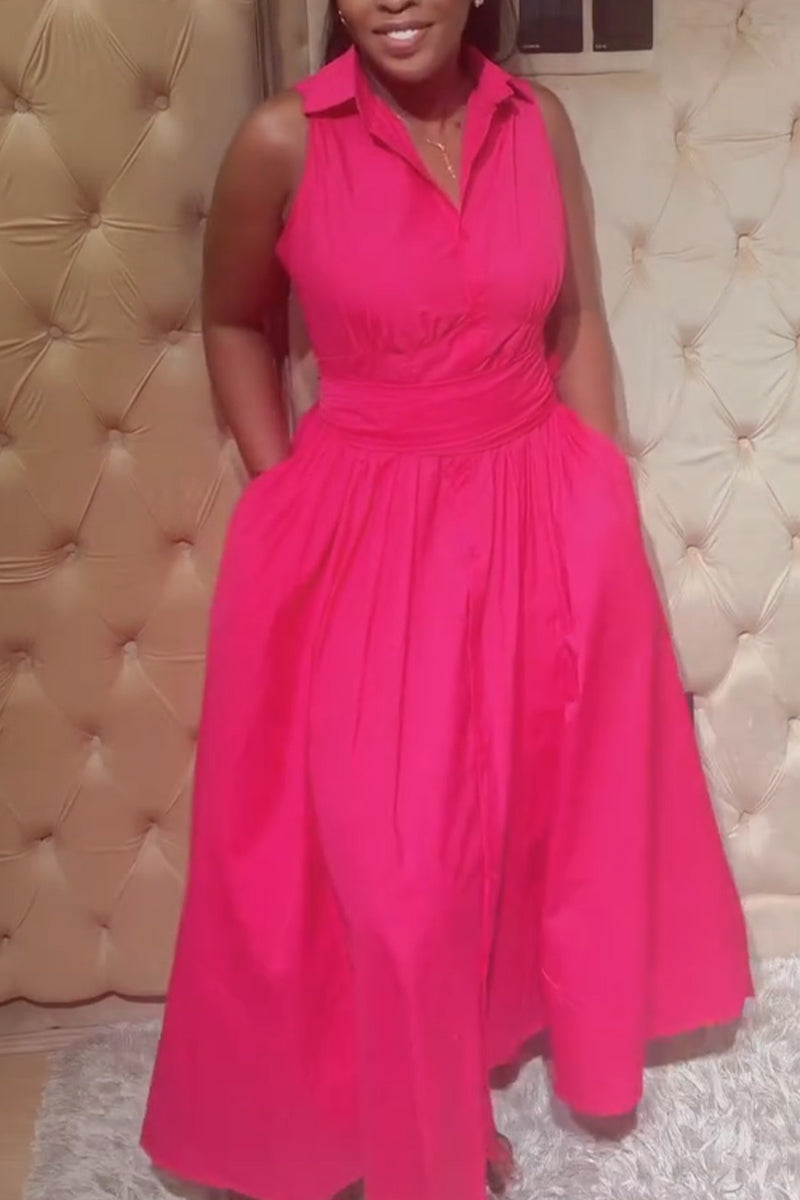 Women's Collar and Waist Strap Solid Color Elegant Casual Dress