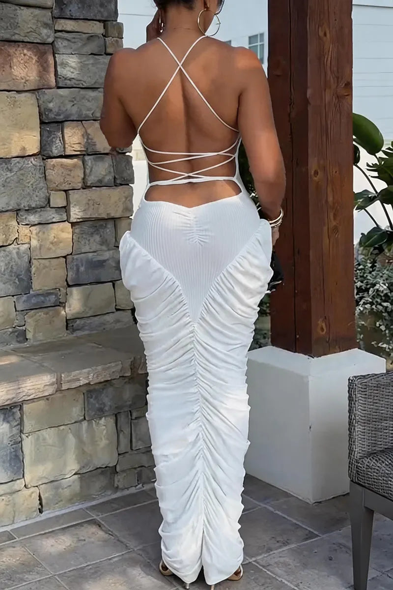 Women's Elegant Pleated Hem Backless Dress