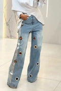 Women's Fashion Metal Cutout Wide Leg Jeans