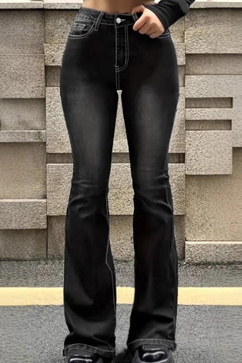 Casual Bleach Wash Micro Flare Leg Jeans