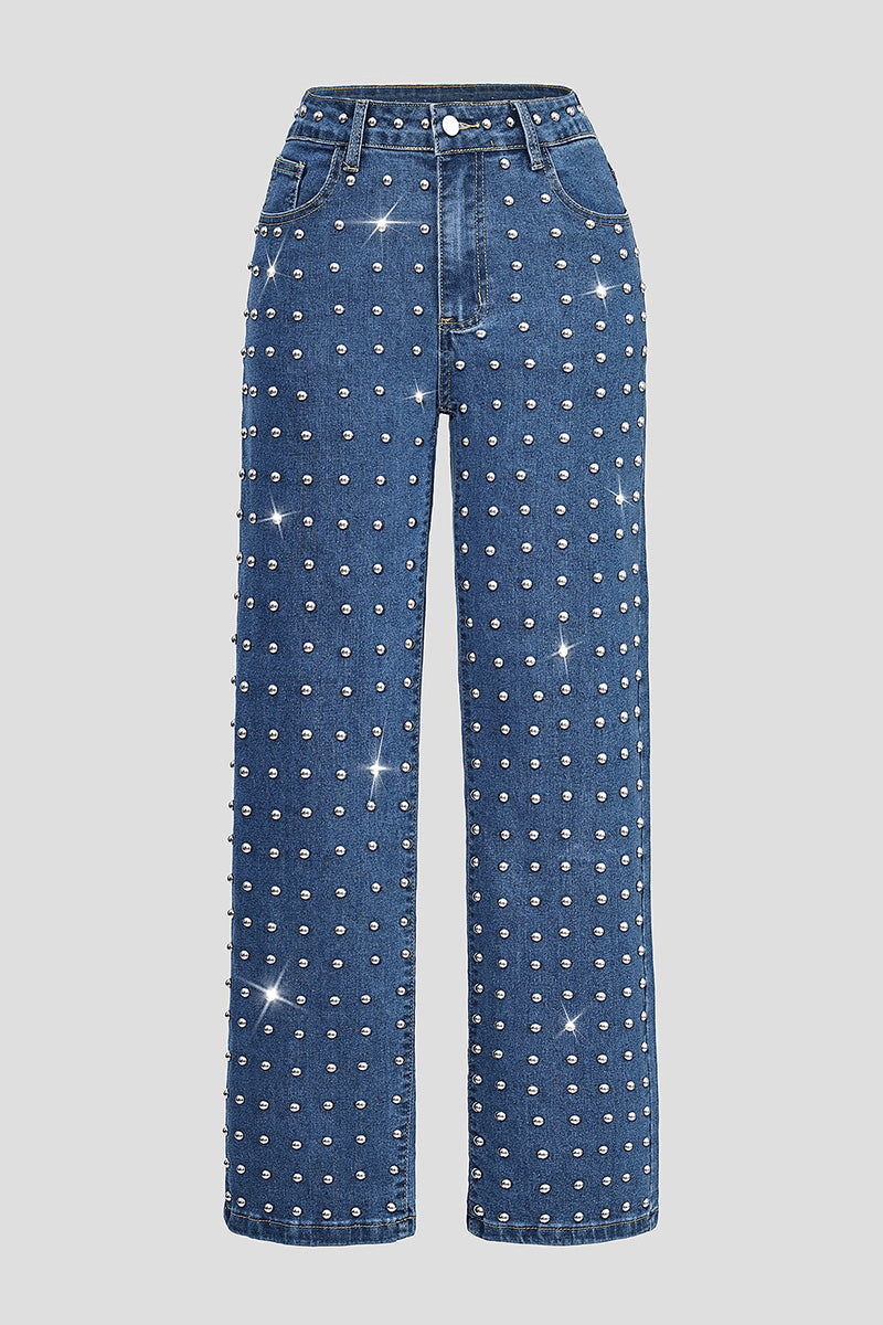 Women's Fashion Rhinestone Straight-Leg Jeans