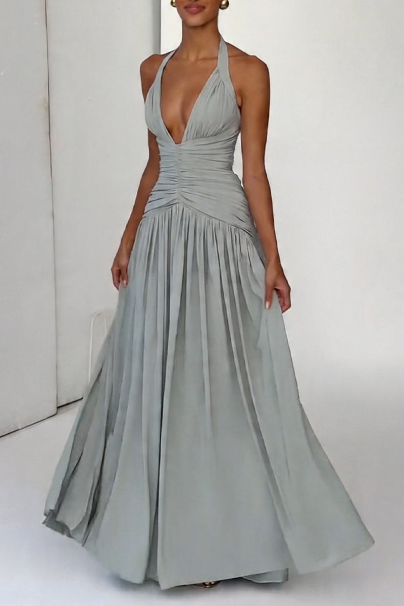 Women's Elegant Back Tie Pleated Dress