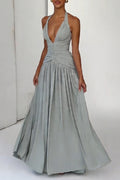 Women's Elegant Back Tie Pleated Dress