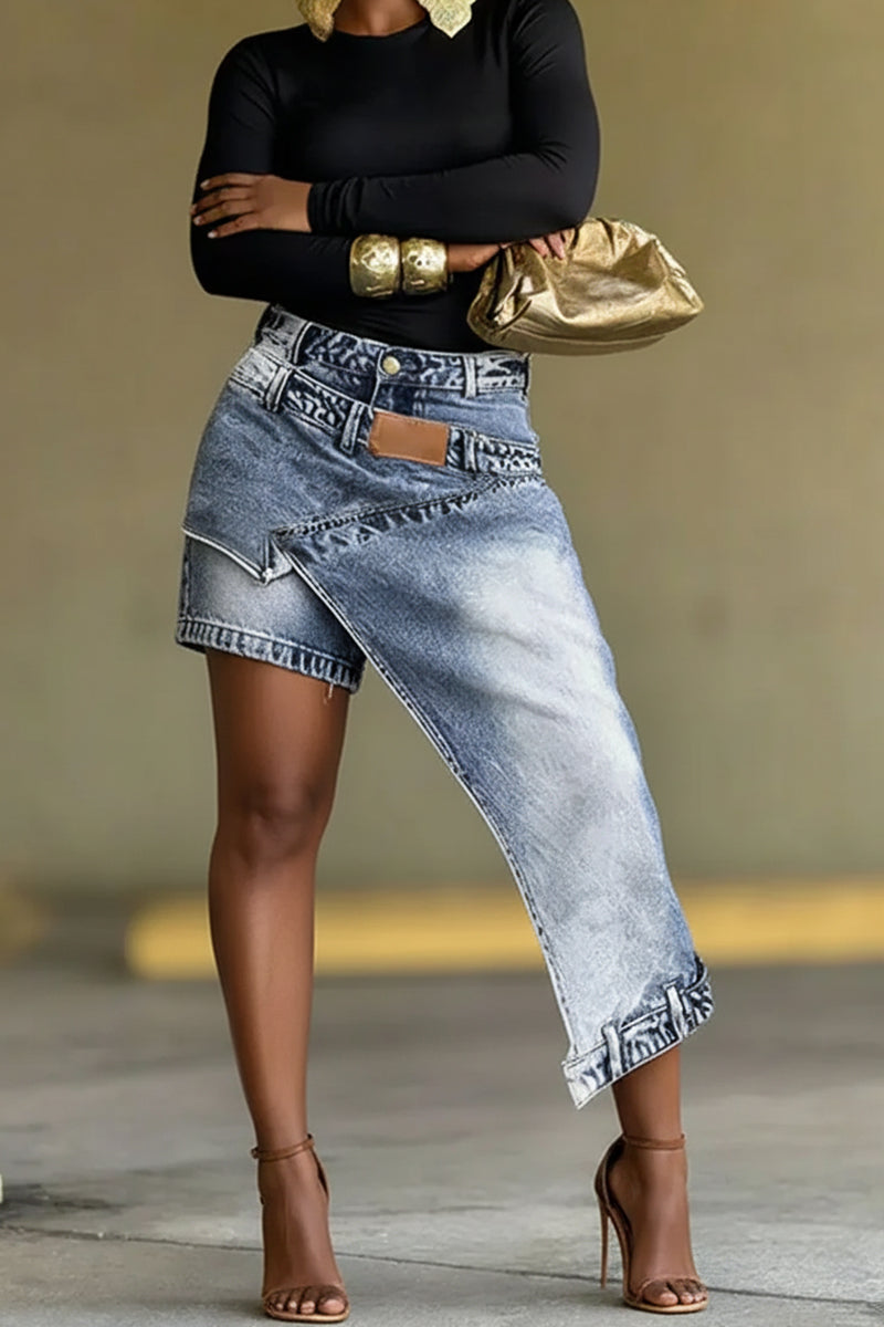 Women's Casual Patchwork Denim Shorts