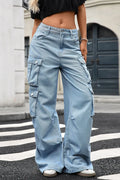 Women's High Rise Cargo Wide Leg Jeans
