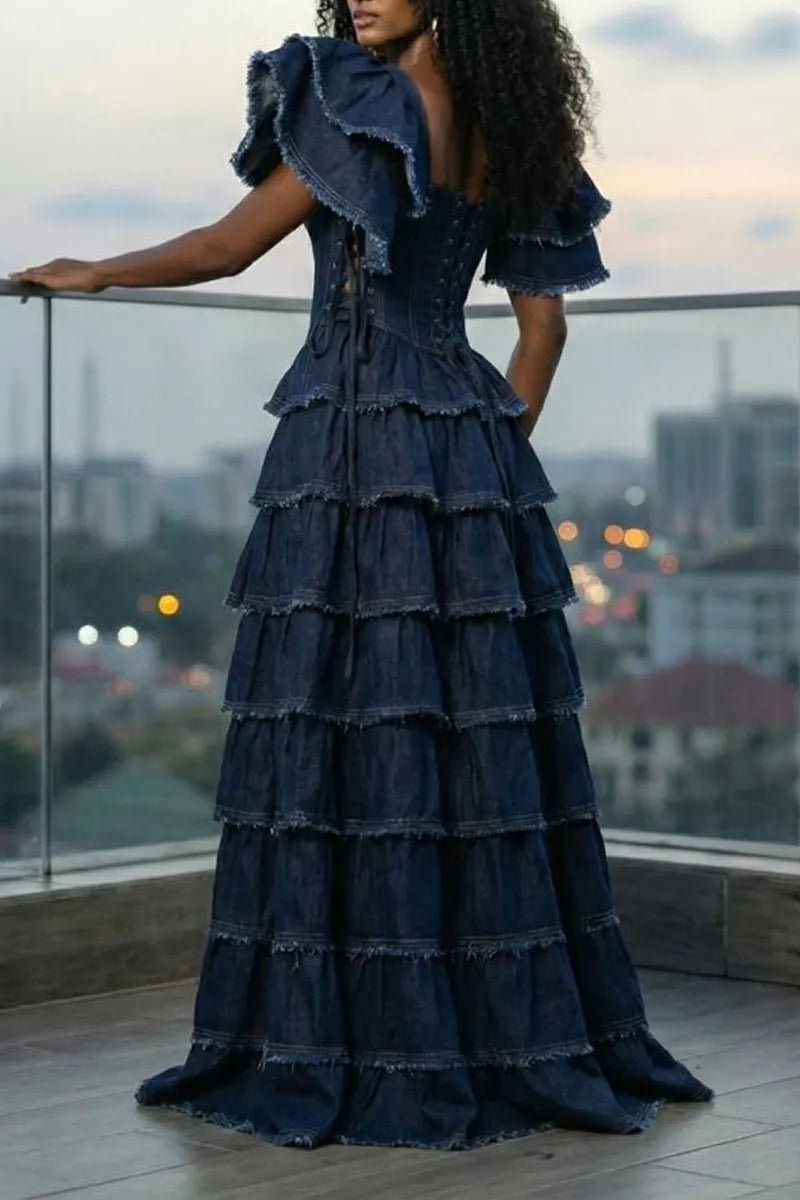 Ladies' Fashionable Casual Washed Long Dress Denim Dress