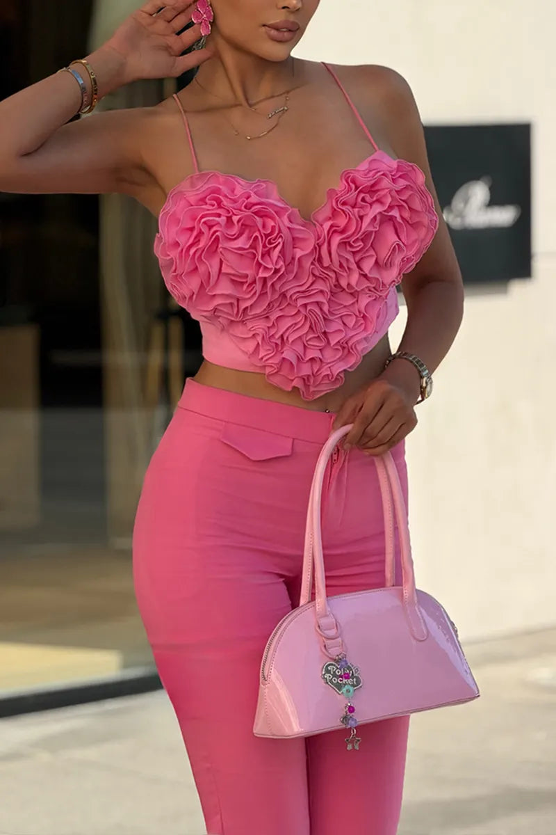 Women's Fashion Ruffle Heart Vest Shorts Two-Piece Set