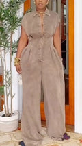 Women Lapels Behind Hollow Casual Jumpsuits