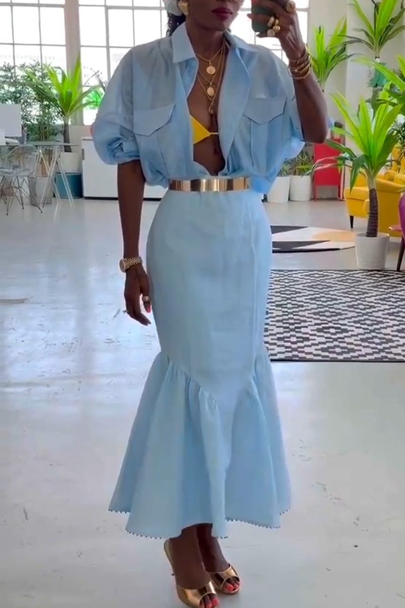 Women's Elegant Casual Collar Shirt or Patchwork Skirt