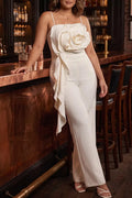 Women's Elegant Sleeveless Maxi Jumpsuit with 3D Floral Appliqués