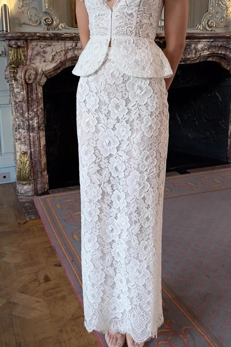 Women's Elegant Lace V-Neck Slim Top or Long Skirt