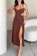 Women's Suspender Hollow Solid Color Elegant Casual Dress