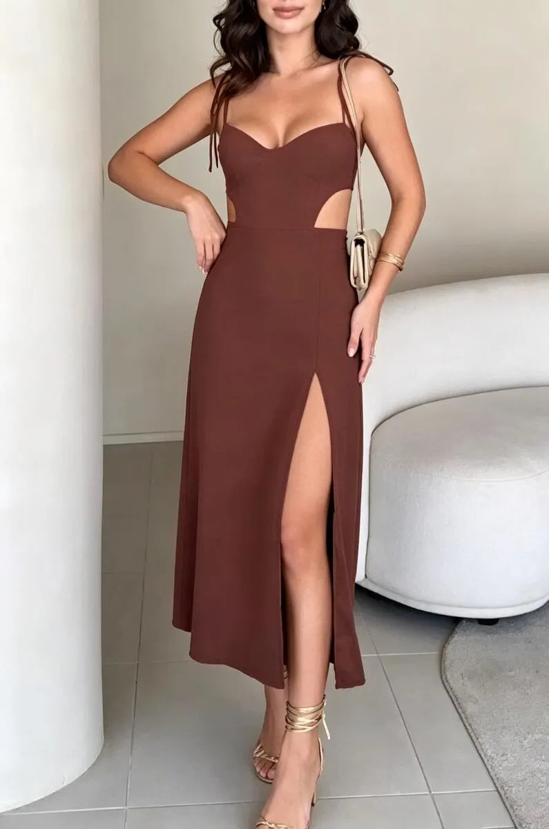 Women's Suspender Hollow Solid Color Elegant Casual Dress