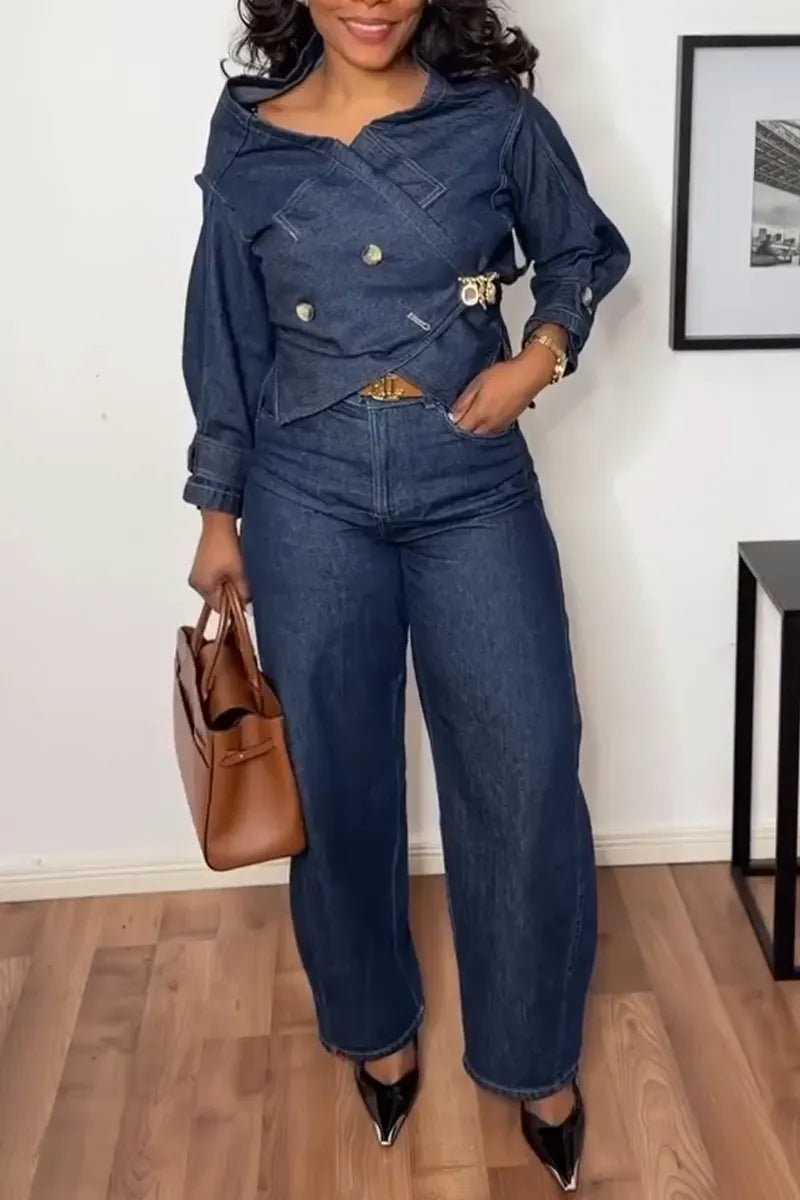 Women's Collar Denim Jacket + Jeans