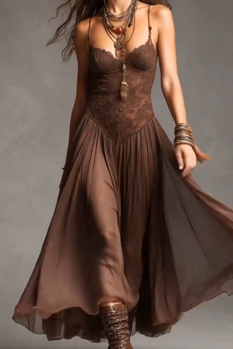 Women's Elegant Vacation Lace Oversized Hem Maxi Dress
